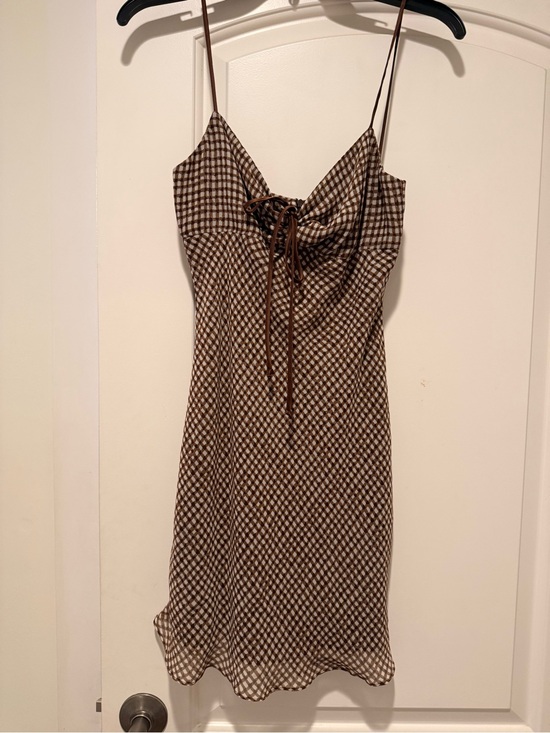 bec + bridge Dresses & Skirts - Brown Checkered Slip Dress with Spaghetti Straps
